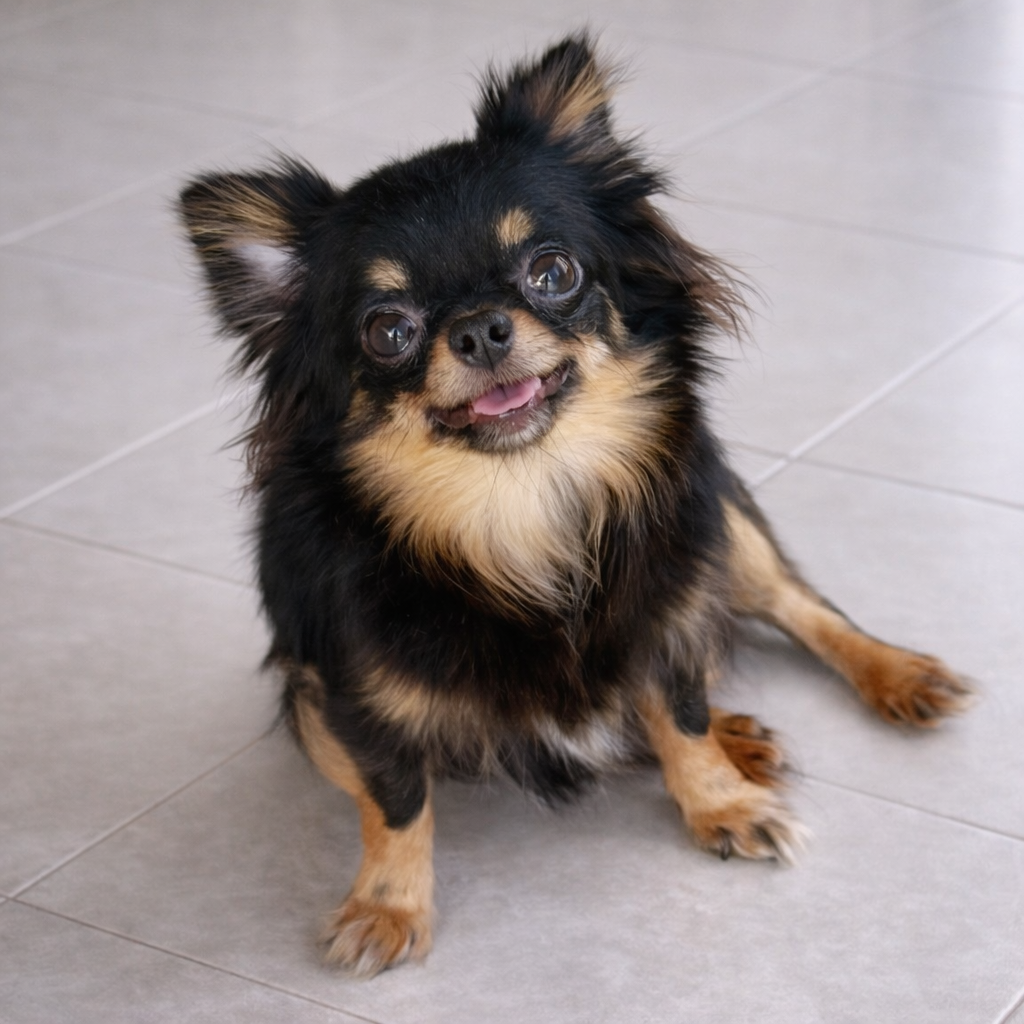 Chihuahua de pelo longo preta black tan